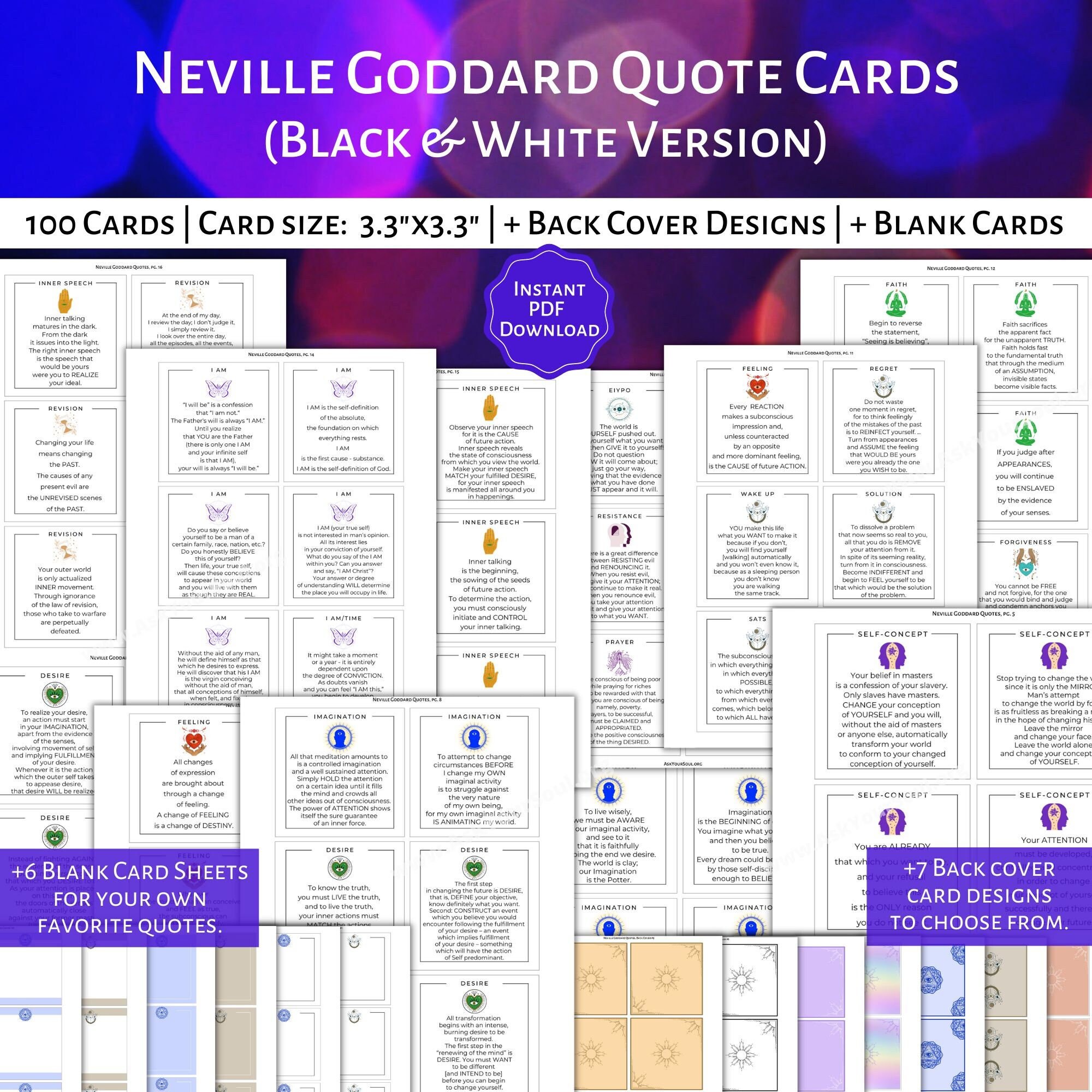 PRINTABLE Neville Goddard Quote Cards (Black & White Version), Law of  Assumption Cards, Printable Manifestation Cards